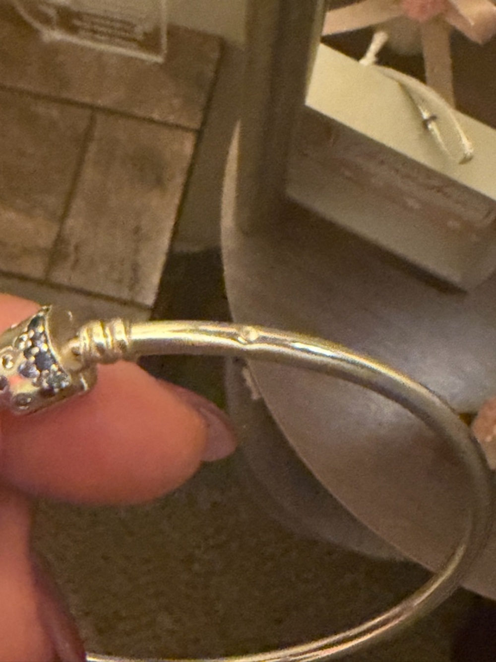 Pandora silver Tone Bangle Bracelet with Decorative Charm - Picture 5 of 5